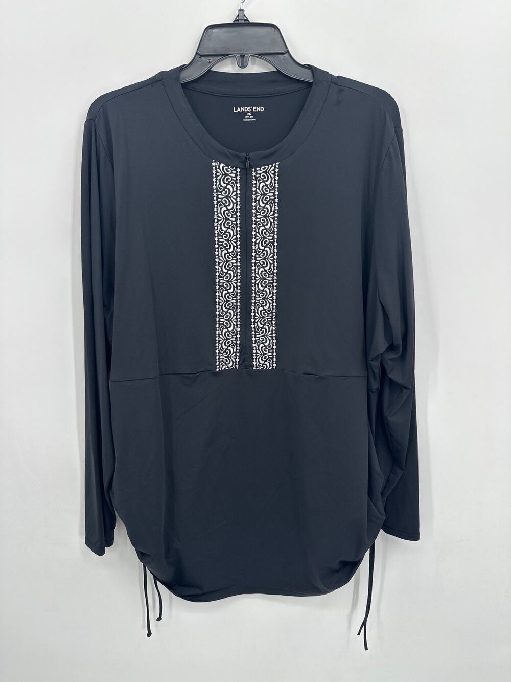 Lands' End Rash Guard Swim Top Black Long sleeves side rouching Size 2X